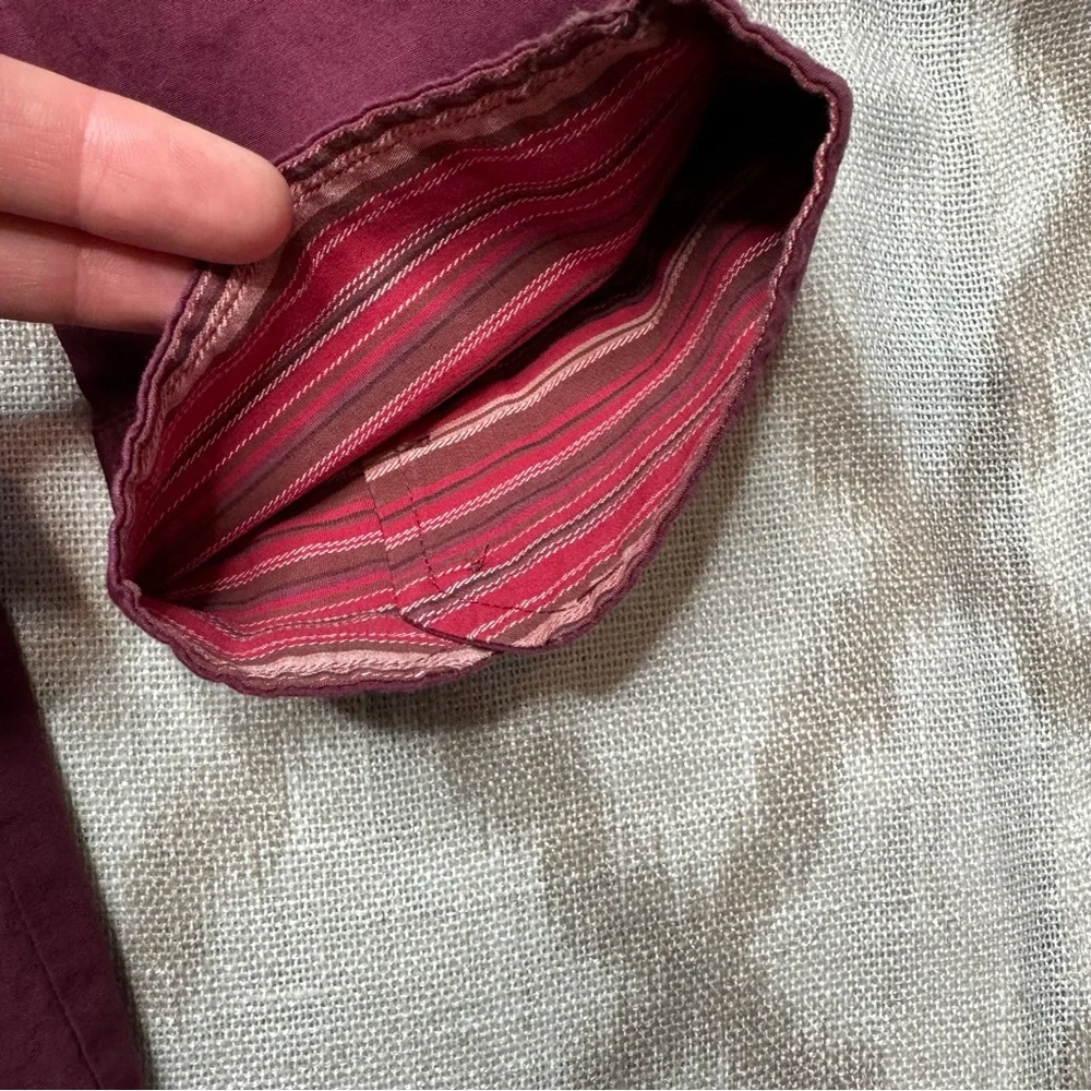 St. John’s Bay Burgundy Button Down Blouse 1X Stretch Roll Tab Top